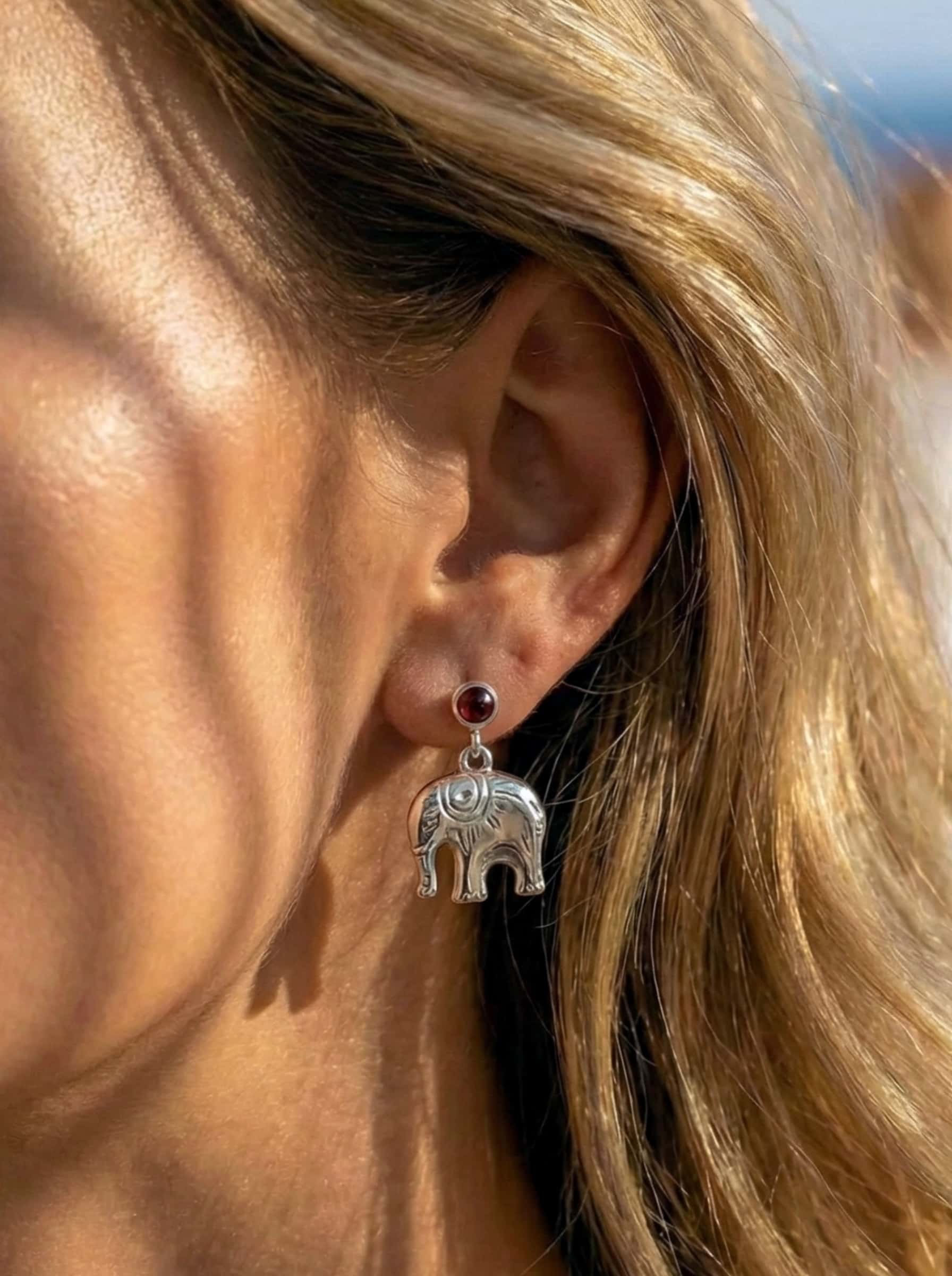 Asymmetrical Sun & Moon Elephant Drop Earrings