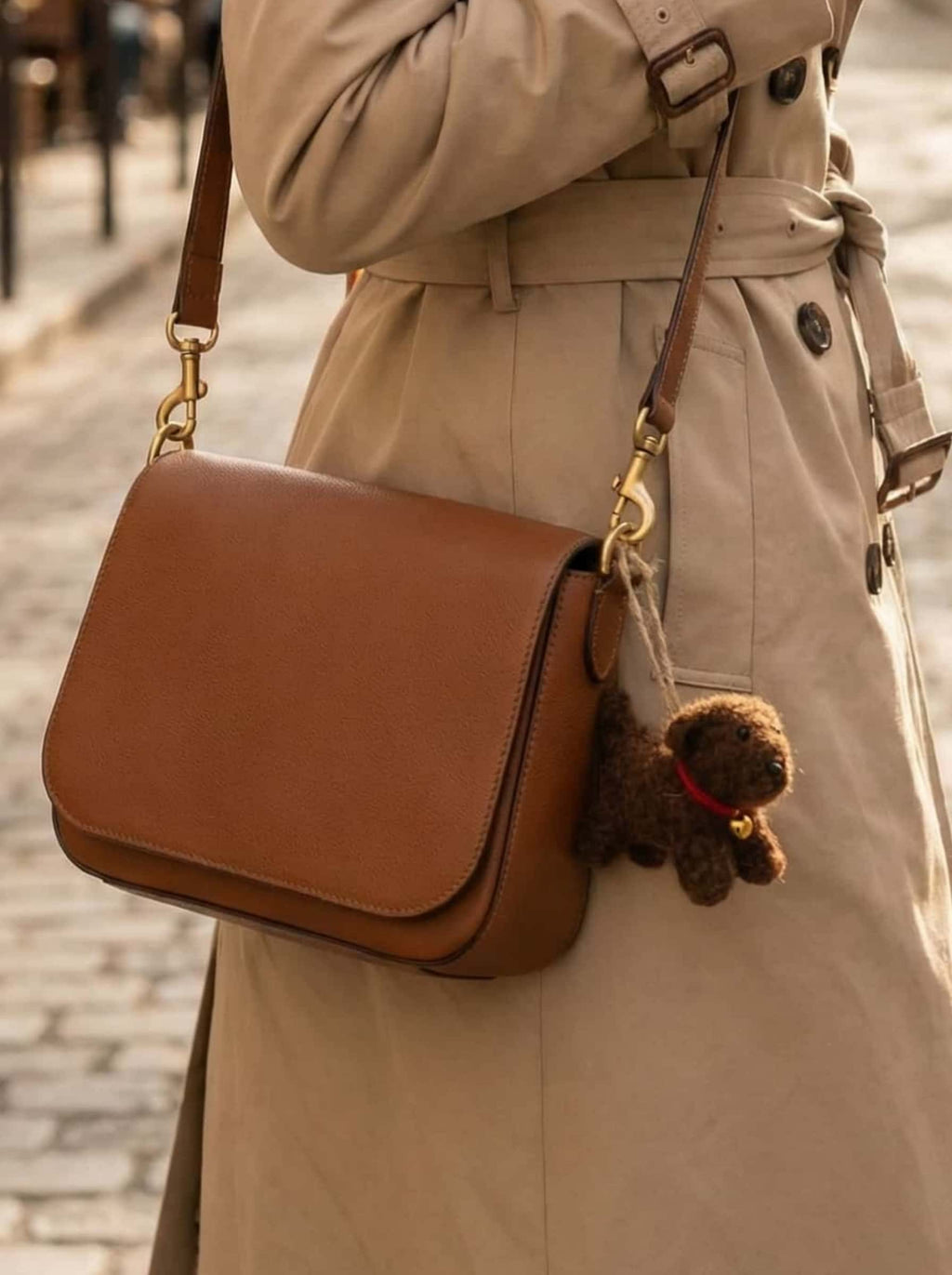 "Cocoa Teddy" Handcrafted Needle Felted Bag Charm & Ornament