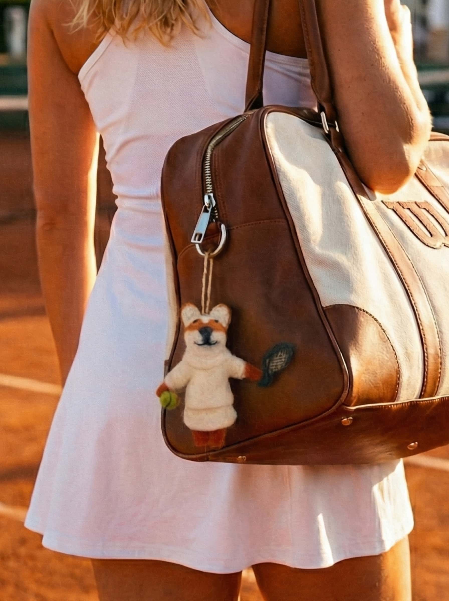 The Tennis Ace Fox – Handmade Wool Felt Bag Charm & Ornament