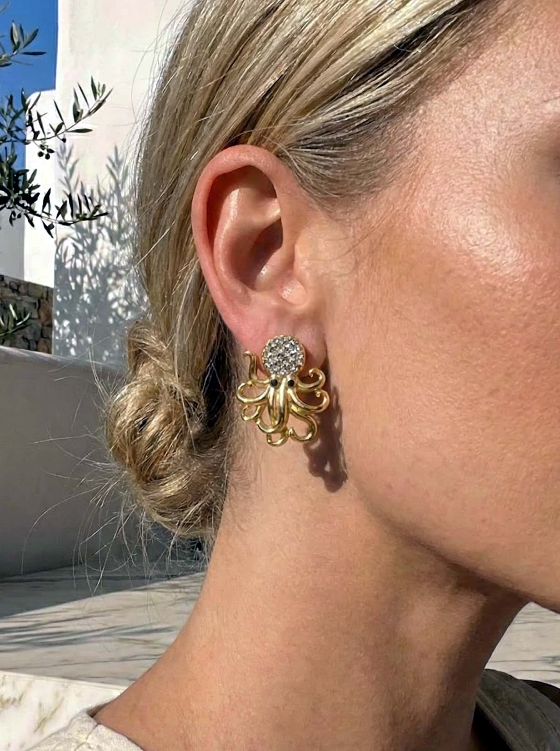 The Golden Kraken Statement Studs | 18K Gold Plated Octopus Earrings with Pave Zircon