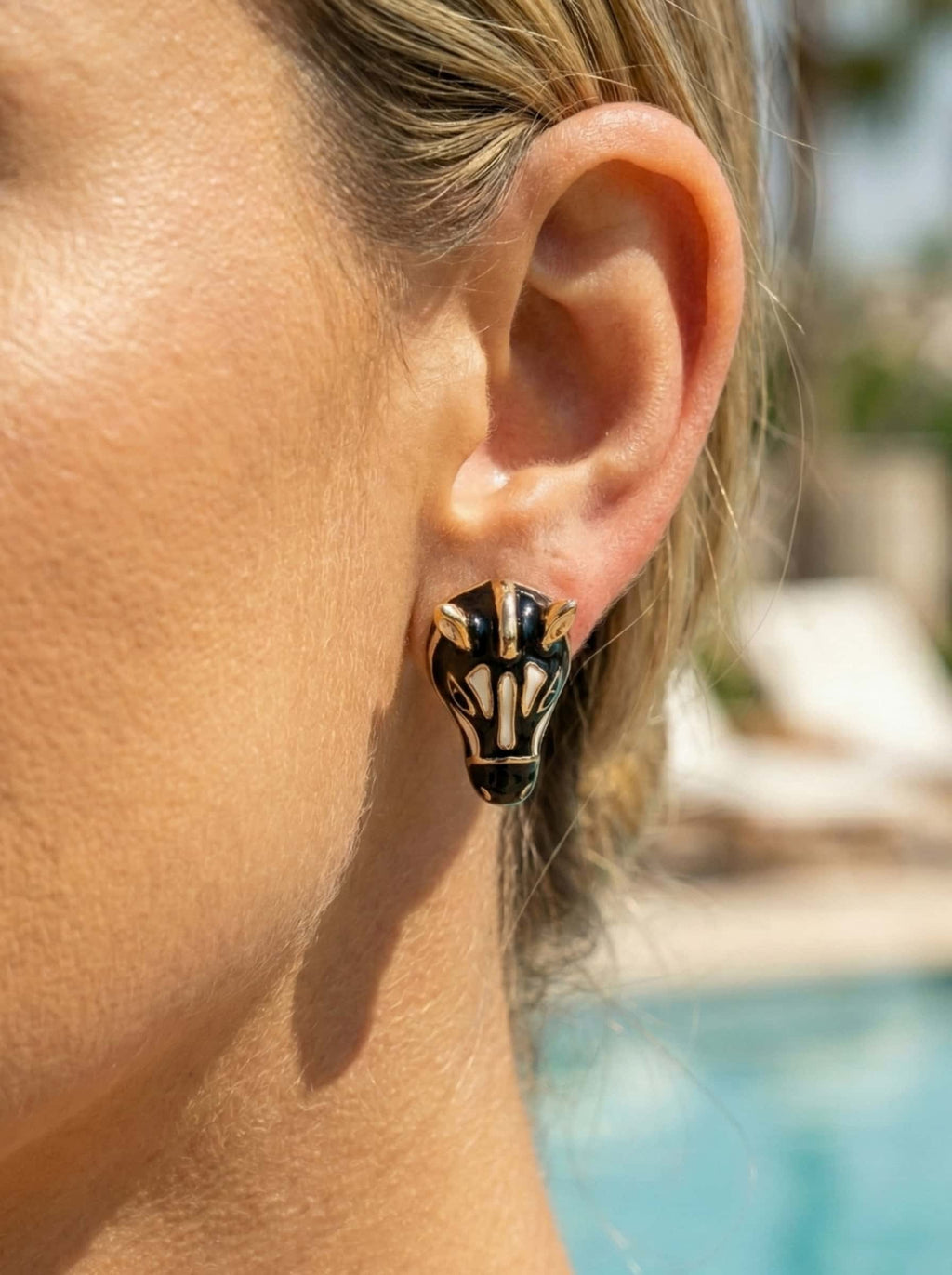 Savanna Muse: 24K Gold-Plated Enamel Zebra Studs