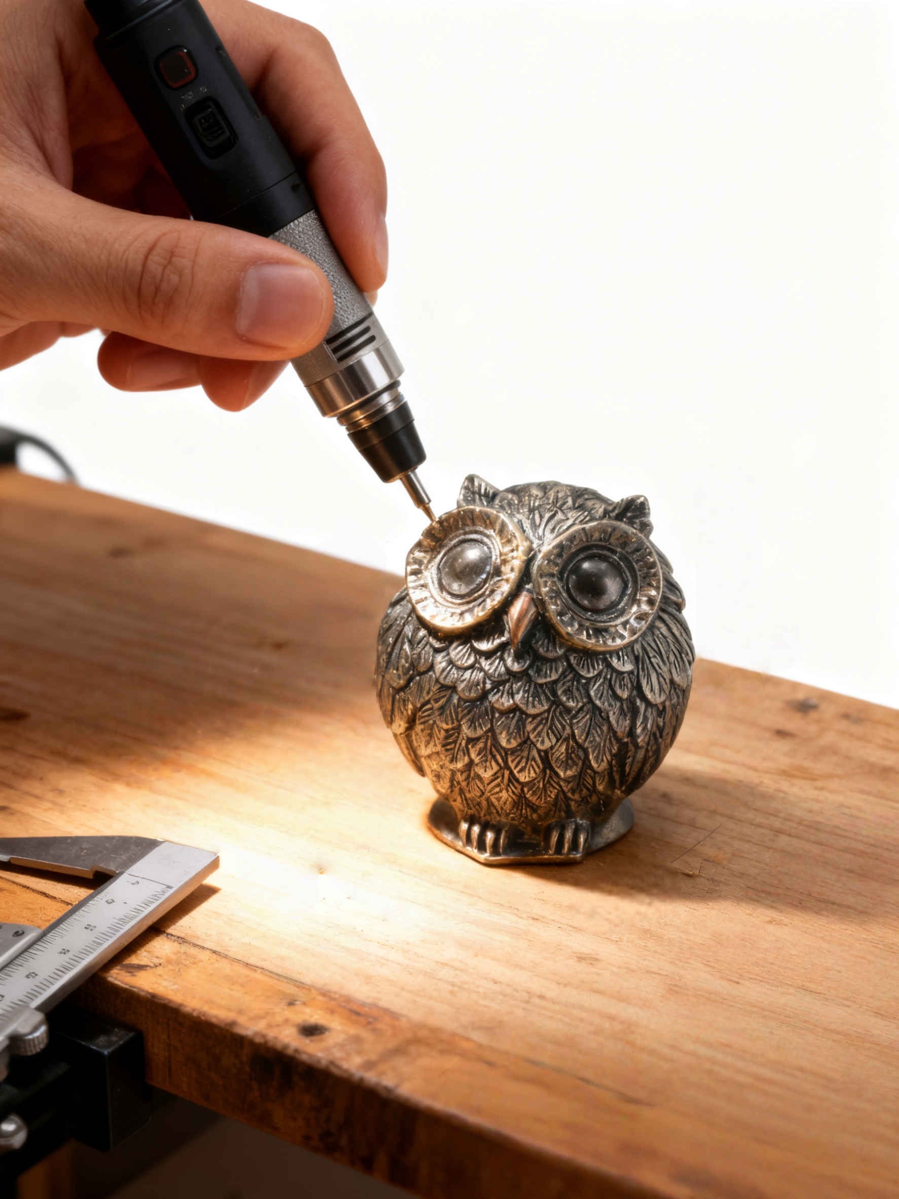 Alloy Owl Decor with Blue Eyes