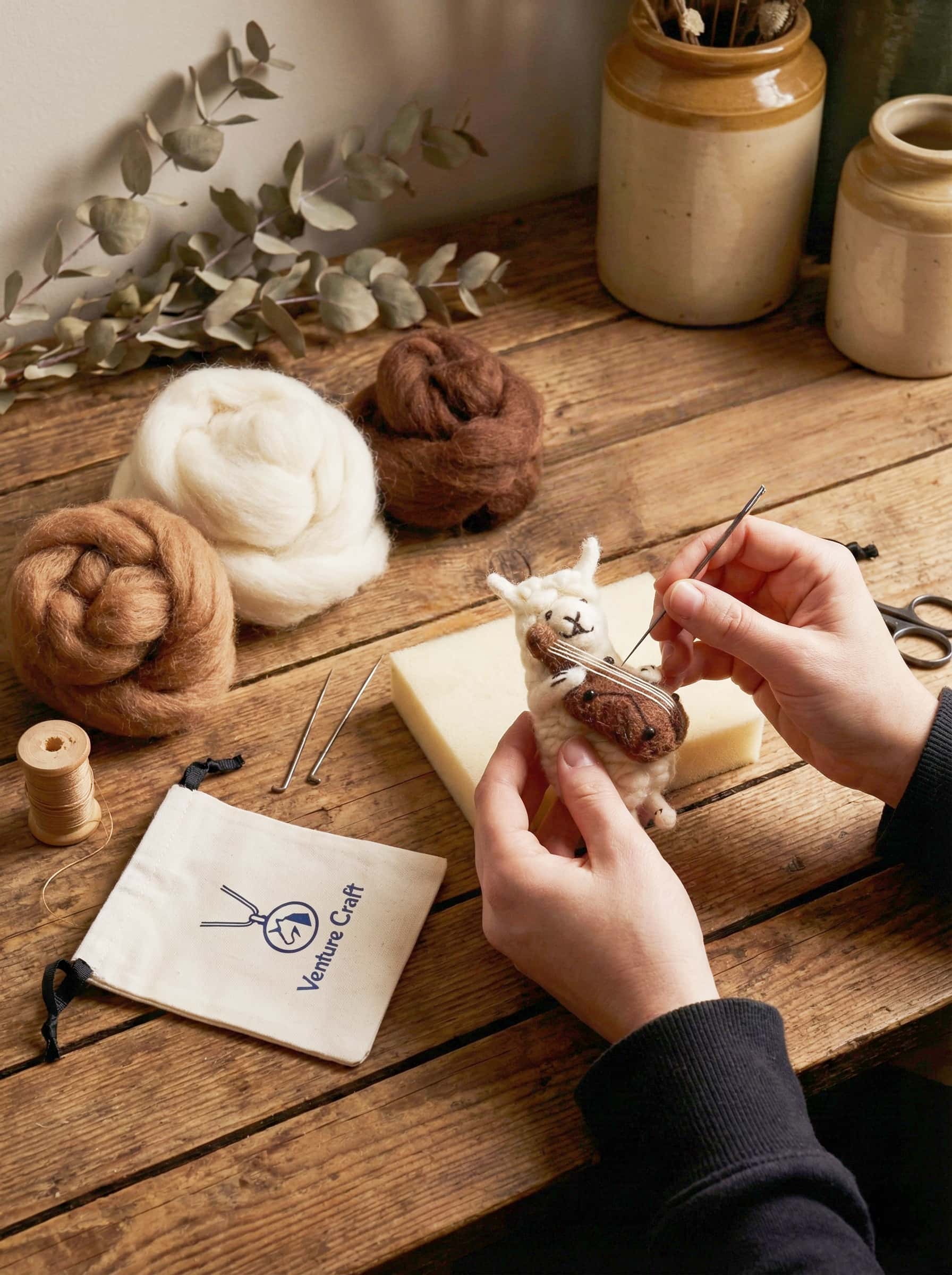 Artisanal Wool Felt Sheep Hugging Violin Charm