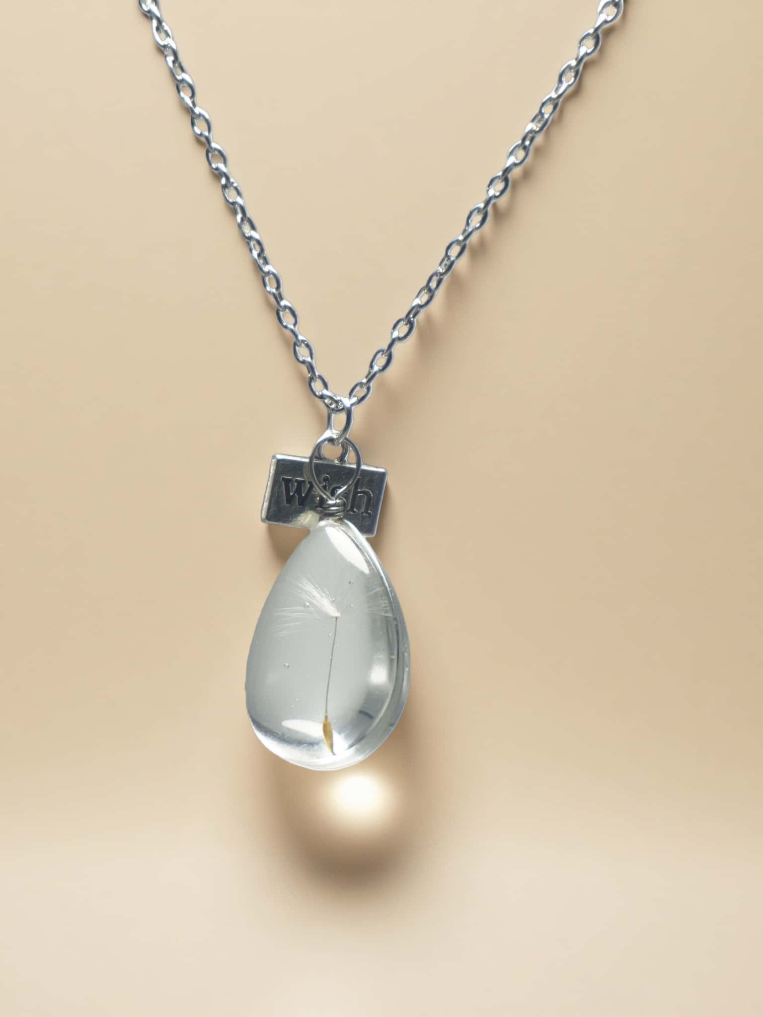 Dandelion Encased Crystal Pendant Necklace