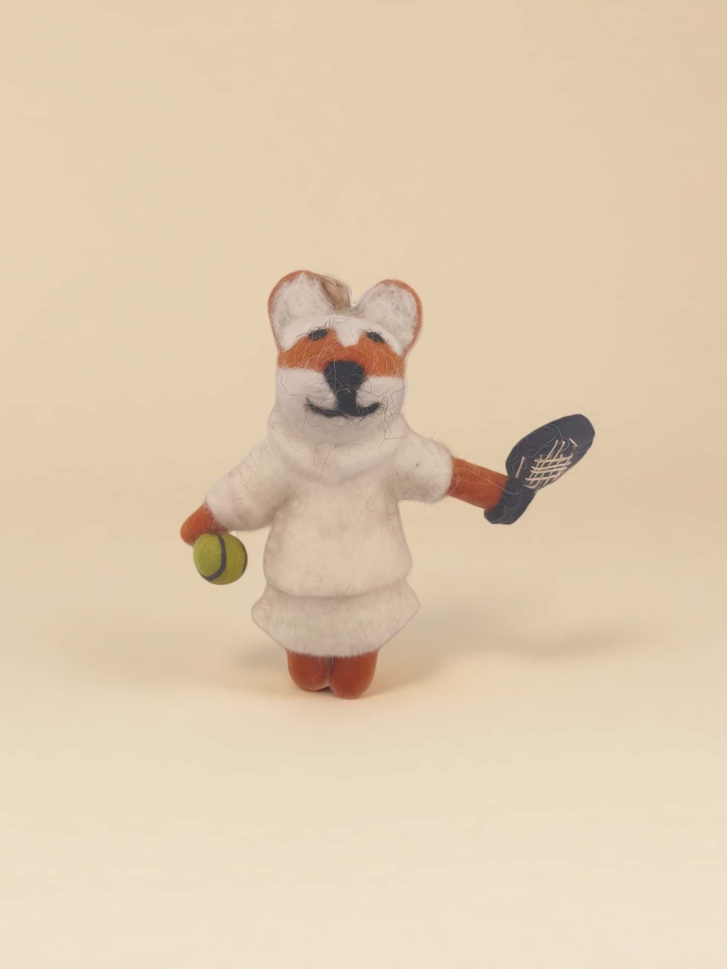 The Tennis Ace Fox – Handmade Wool Felt Bag Charm & Ornament