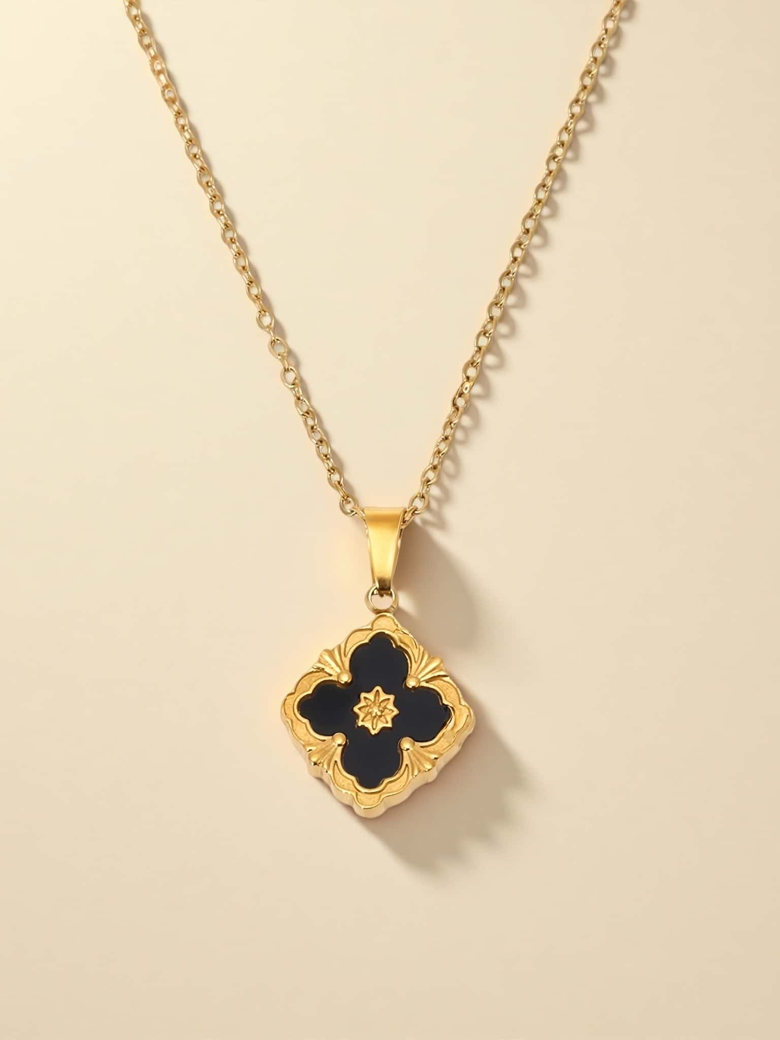 Gold and Black Four-Leaf Clover Necklace