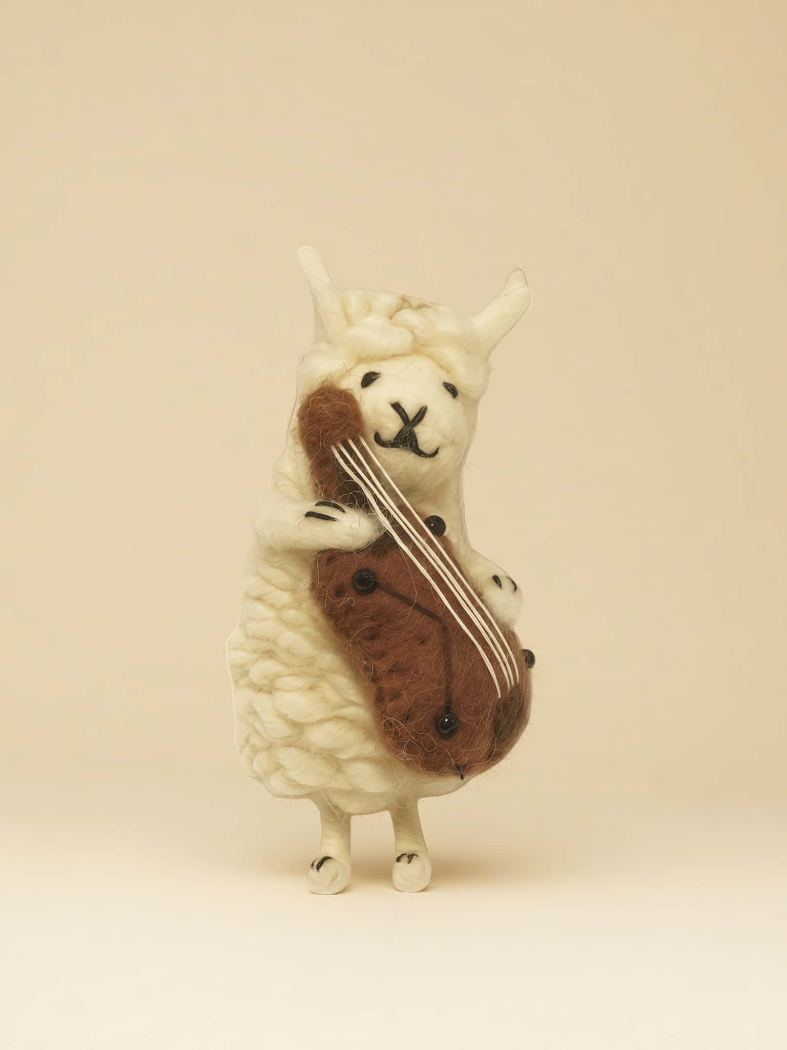 Artisanal Wool Felt Sheep Hugging Violin Charm