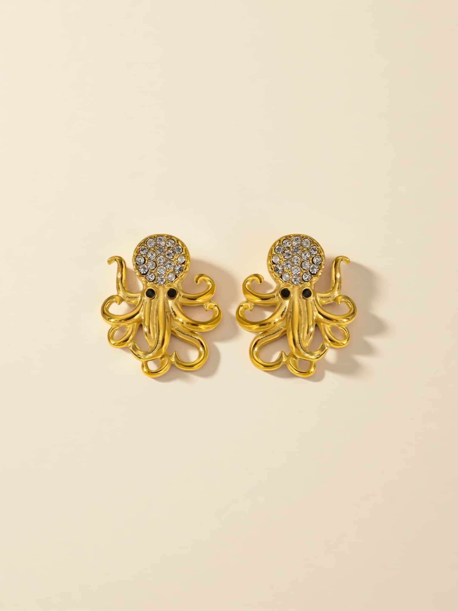 The Golden Kraken Statement Studs | 18K Gold Plated Octopus Earrings with Pave Zircon