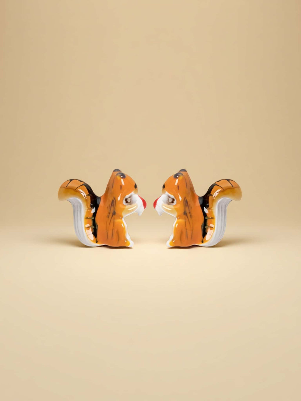 Whimsical Foraging Squirrel Hand-Painted Enamel Stud Earrings