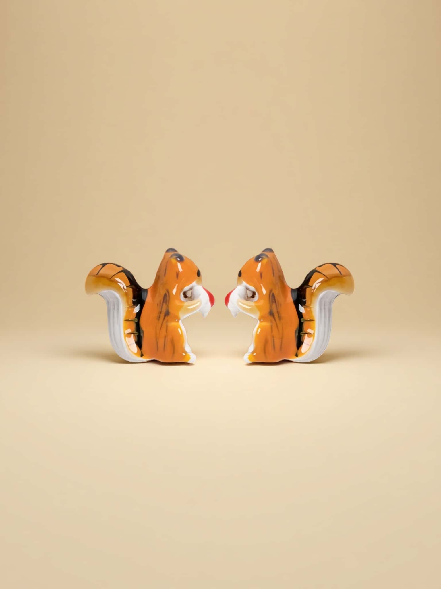 Whimsical Foraging Squirrel Hand-Painted Enamel Stud Earrings