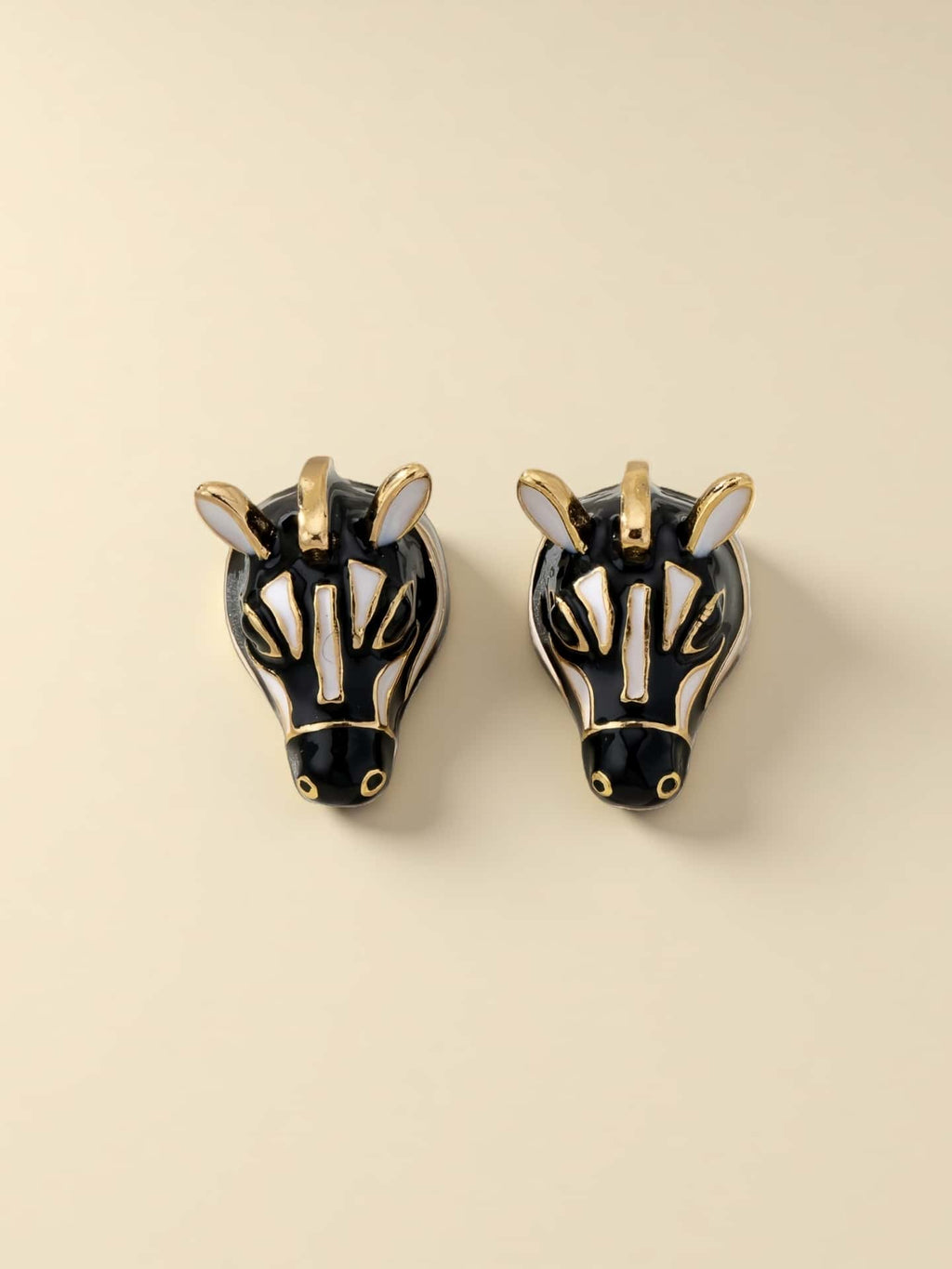 Savanna Muse: 24K Gold-Plated Enamel Zebra Studs