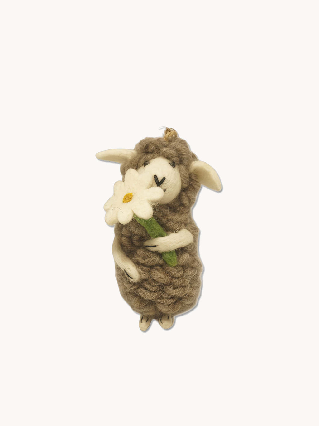 Artisanal Wool Felt Sheep Hugging Daisy Charm