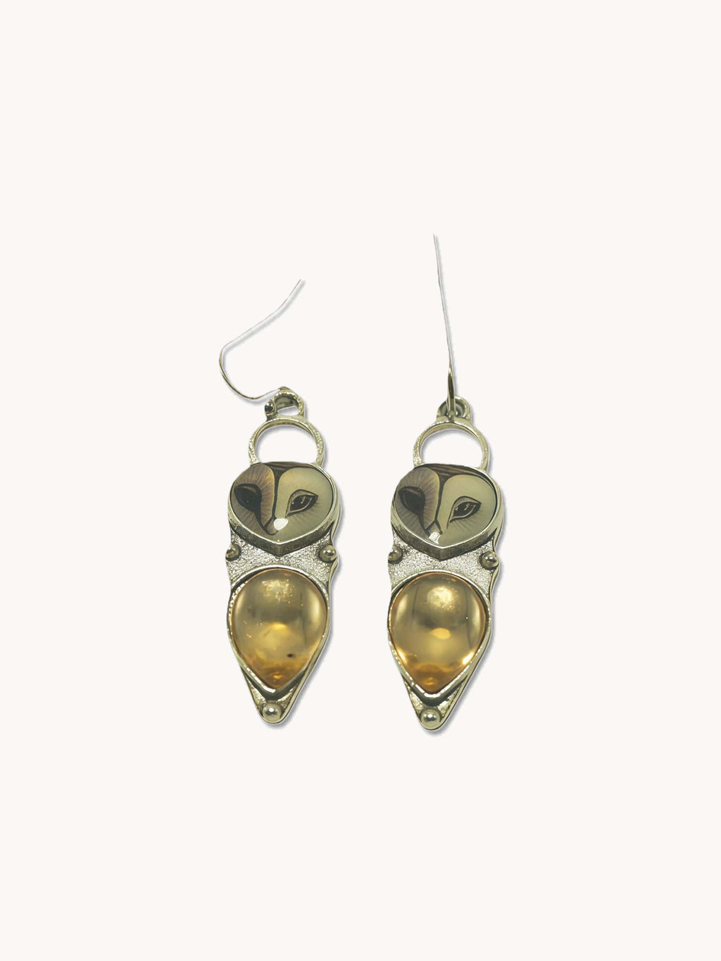 Mystic Barn Owl & Amber Teardrop Statement Earrings