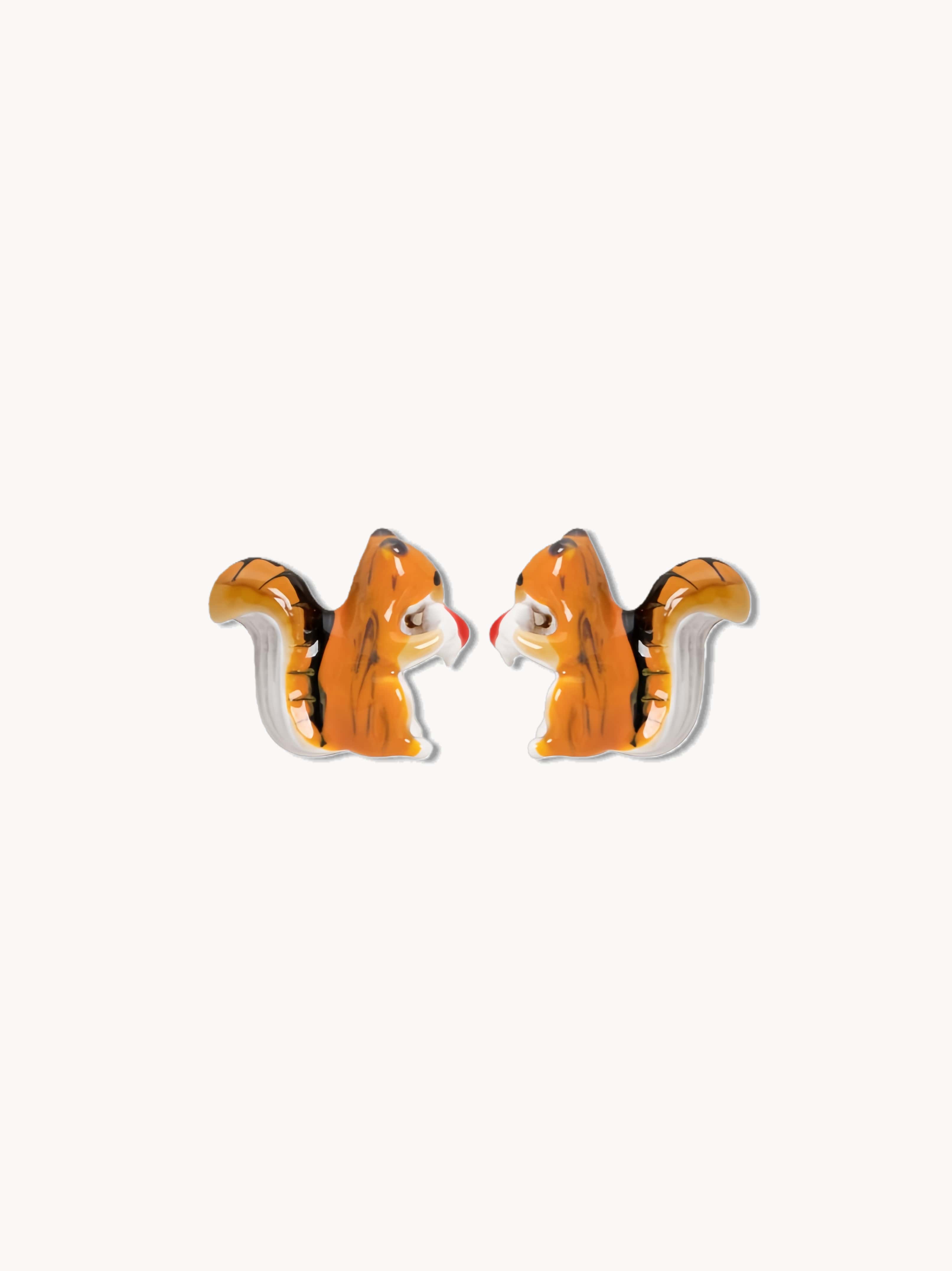 Whimsical Foraging Squirrel Hand-Painted Enamel Stud Earrings