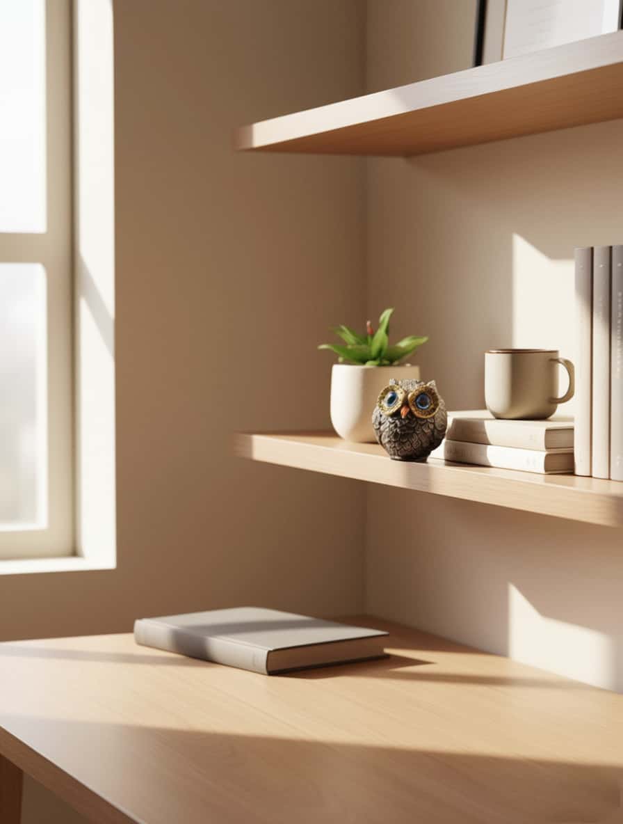 Alloy Owl Decor with Blue Eyes