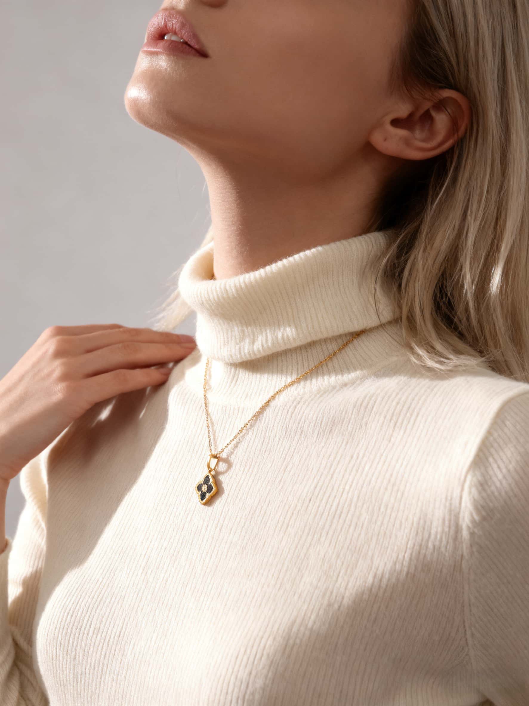 Gold and Black Four-Leaf Clover Necklace