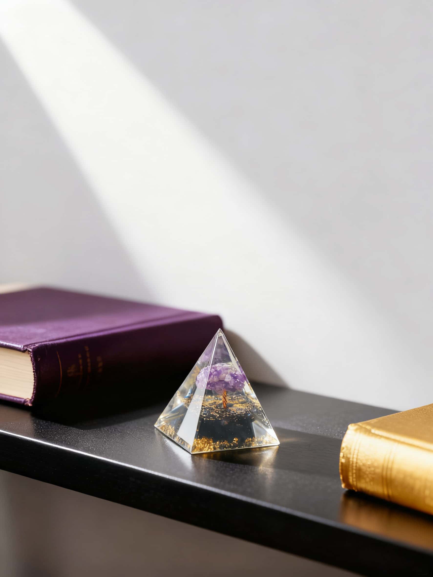 Resin Pyramid with Amethyst Crystal Tree