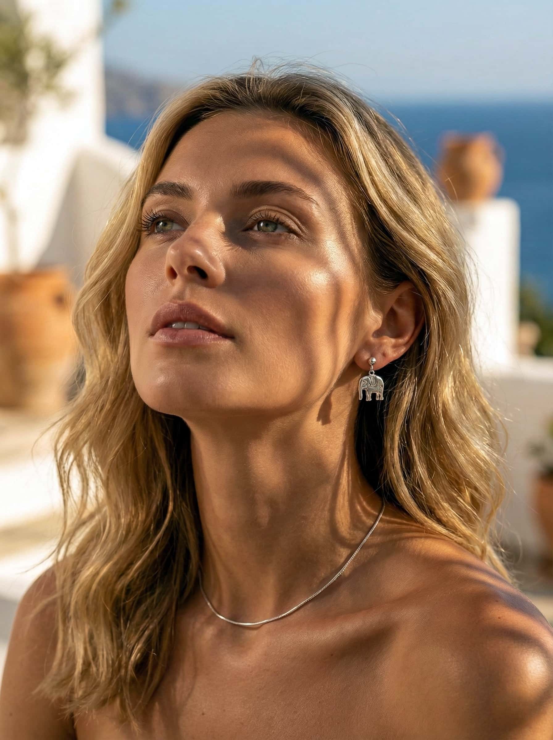 Asymmetrical Sun & Moon Elephant Drop Earrings