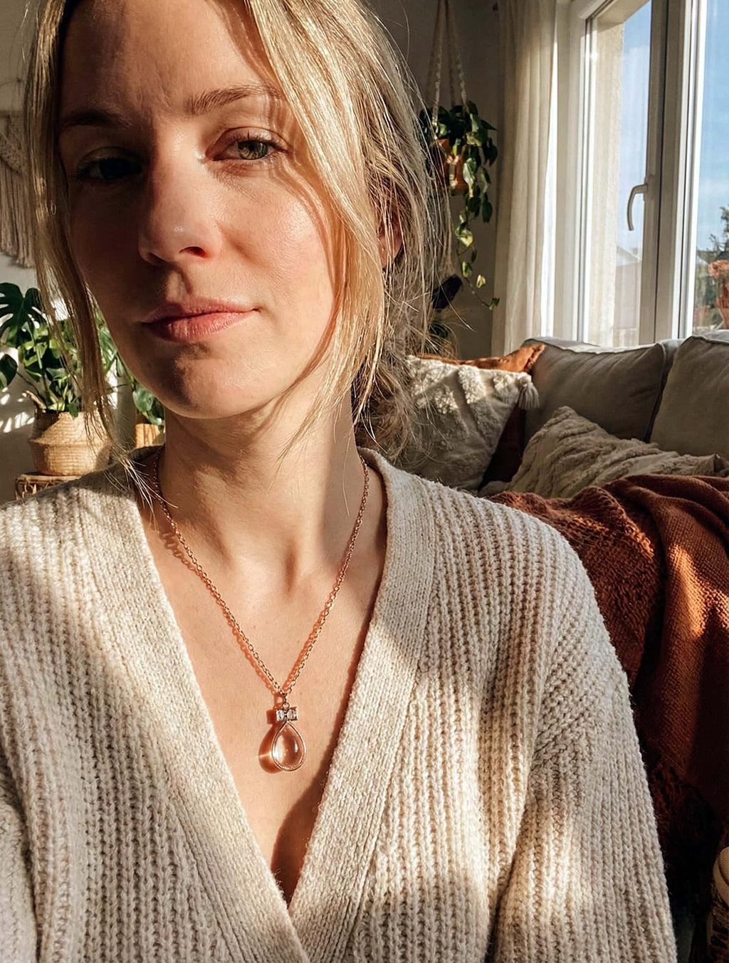 Dandelion Encased Crystal Pendant Necklace