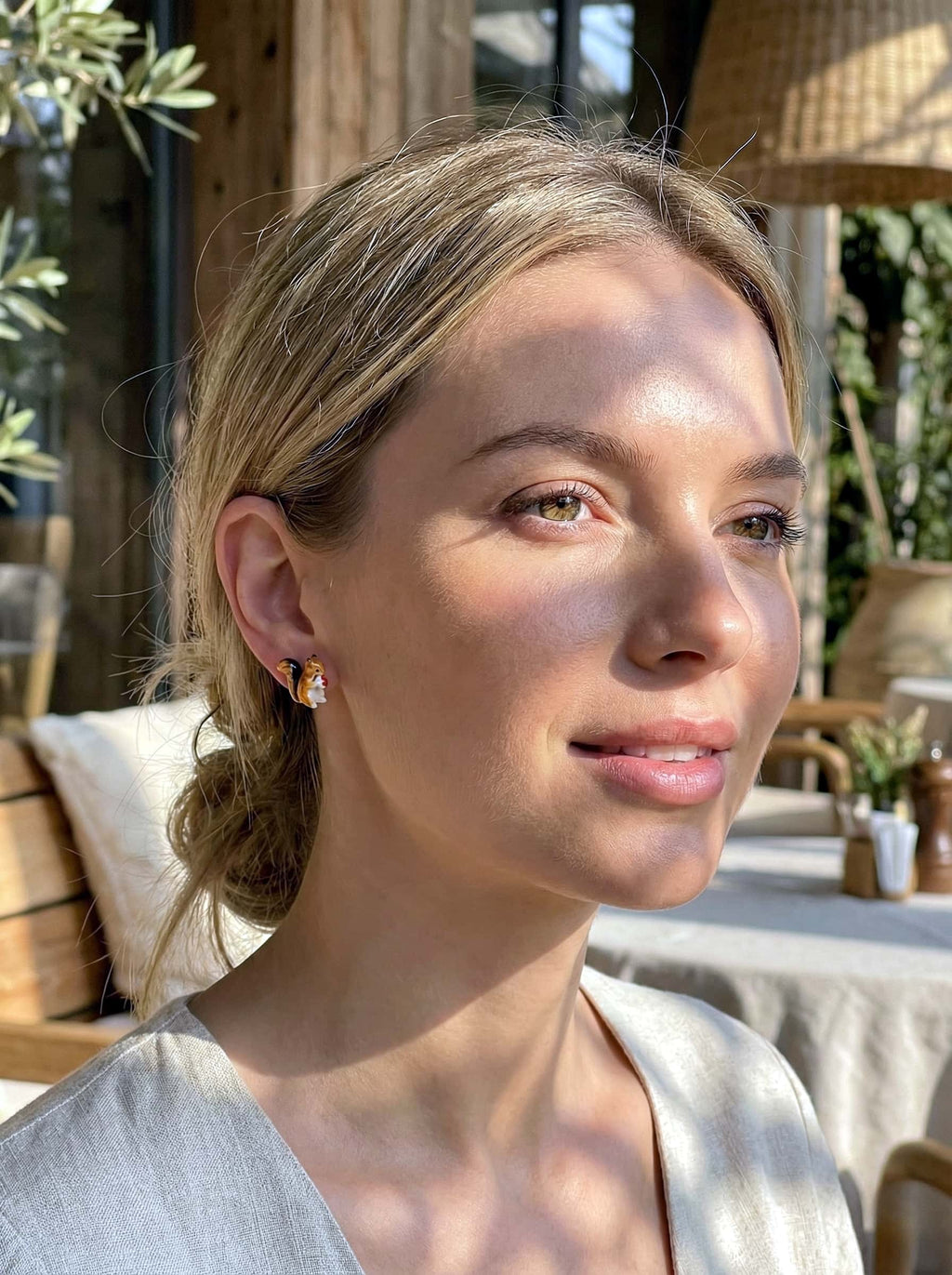 Whimsical Foraging Squirrel Hand-Painted Enamel Stud Earrings