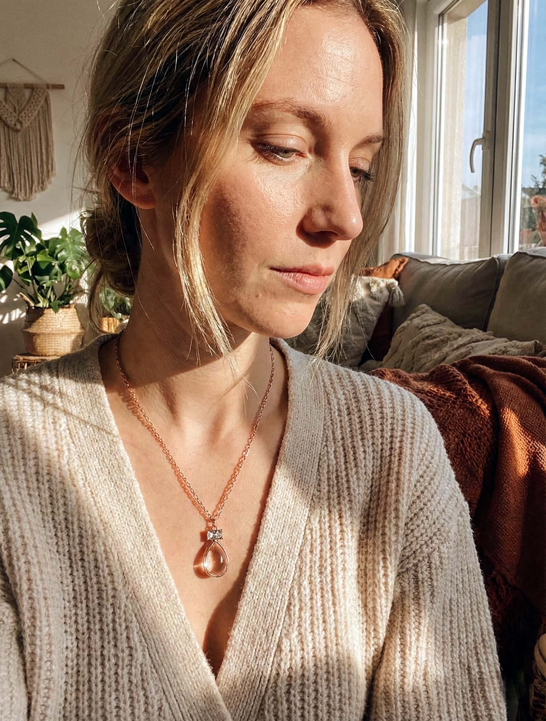 Dandelion Encased Crystal Pendant Necklace