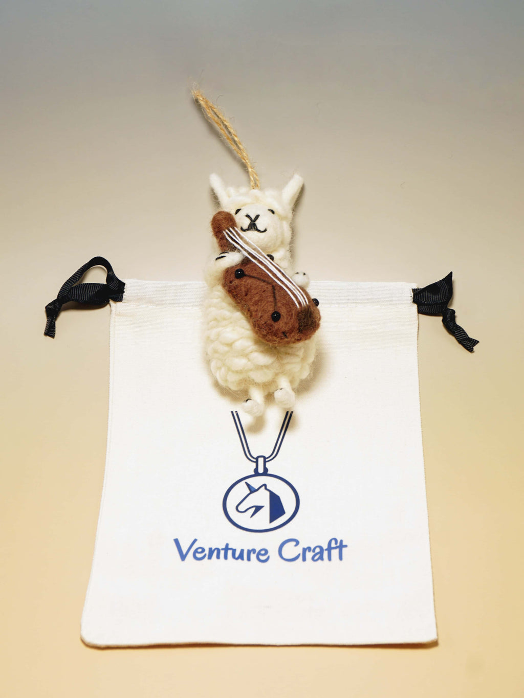 Artisanal Wool Felt Sheep Hugging Violin Charm
