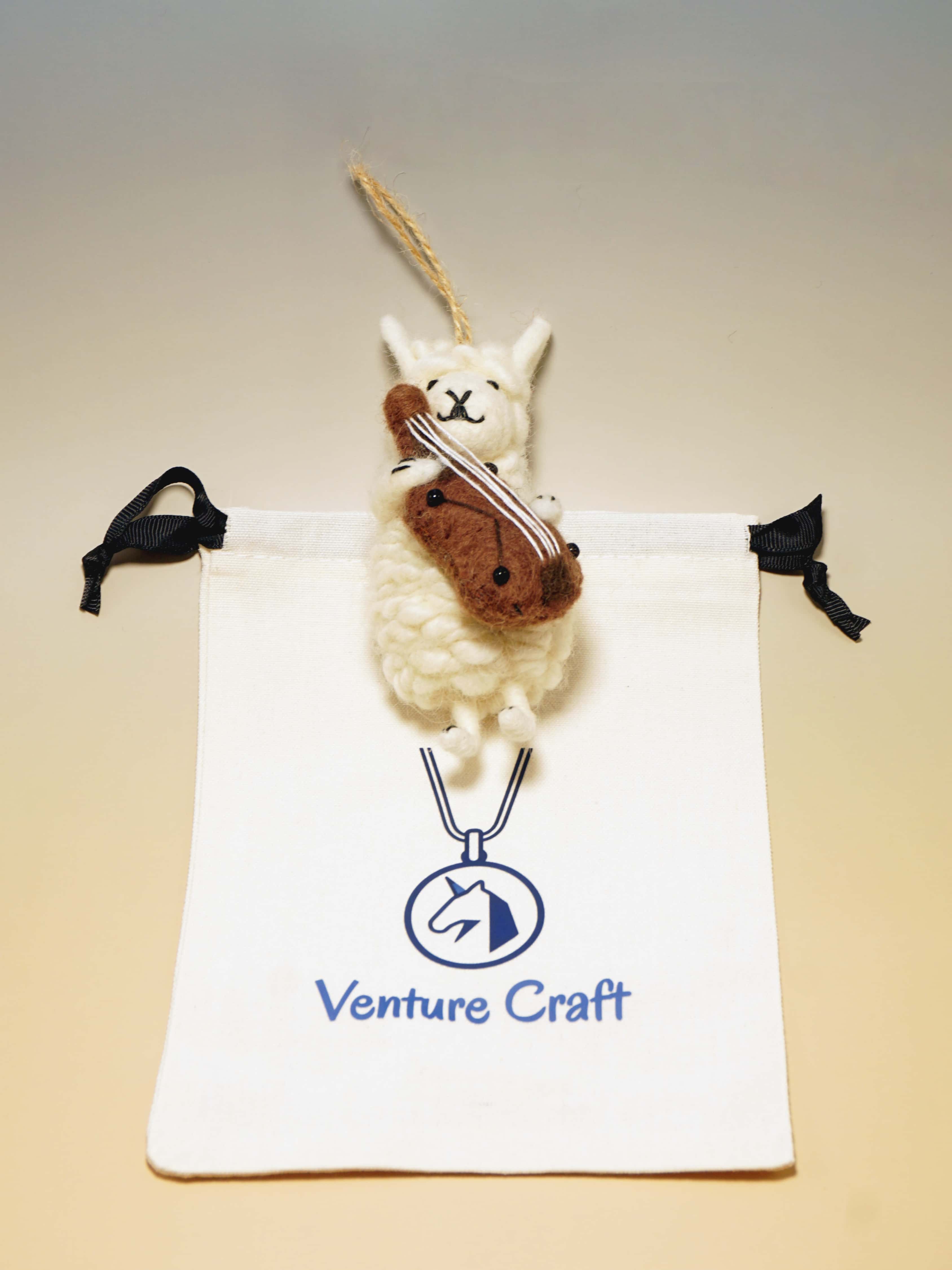 Artisanal Wool Felt Sheep Hugging Violin Charm
