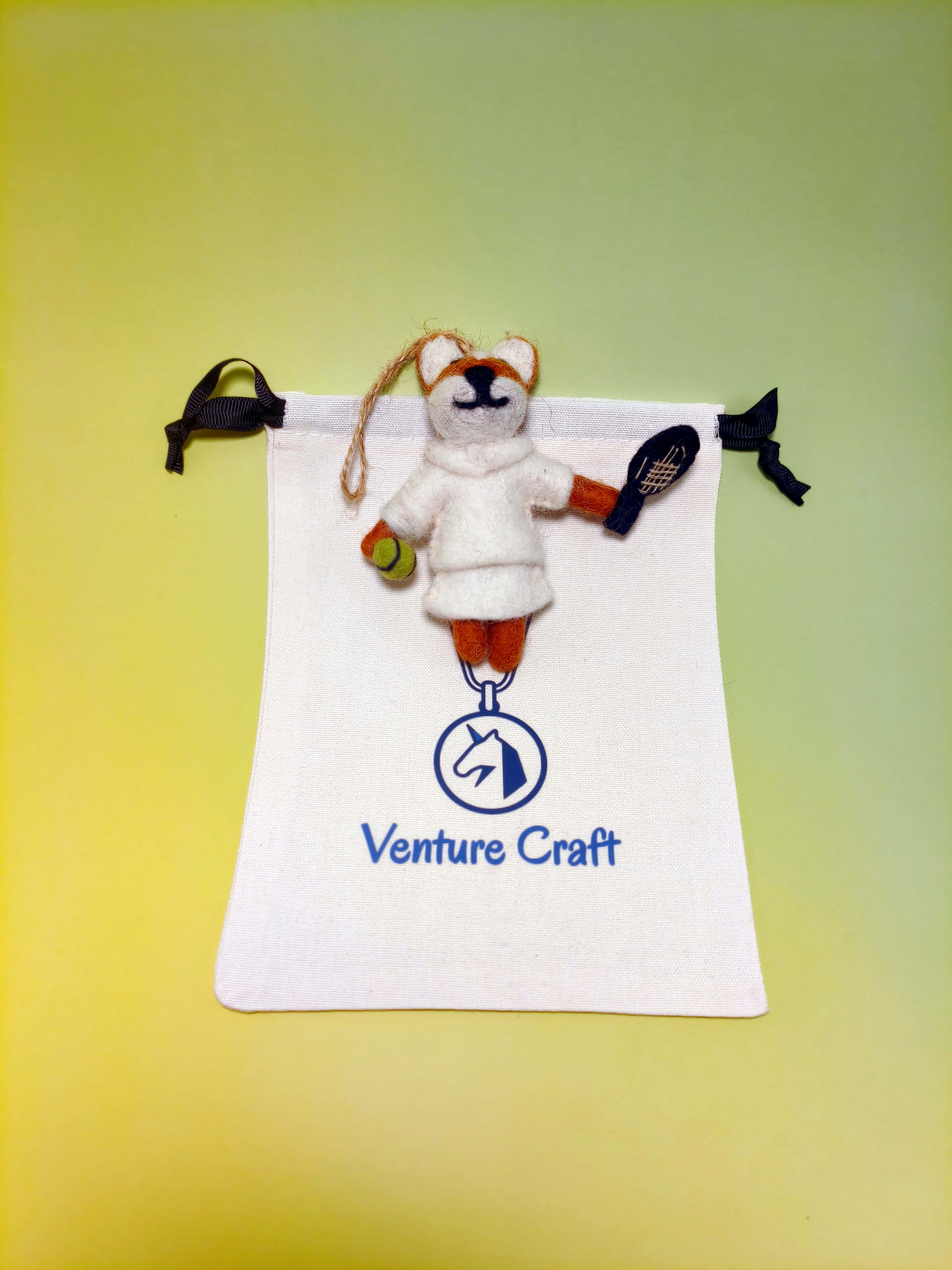 The Tennis Ace Fox – Handmade Wool Felt Bag Charm & Ornament