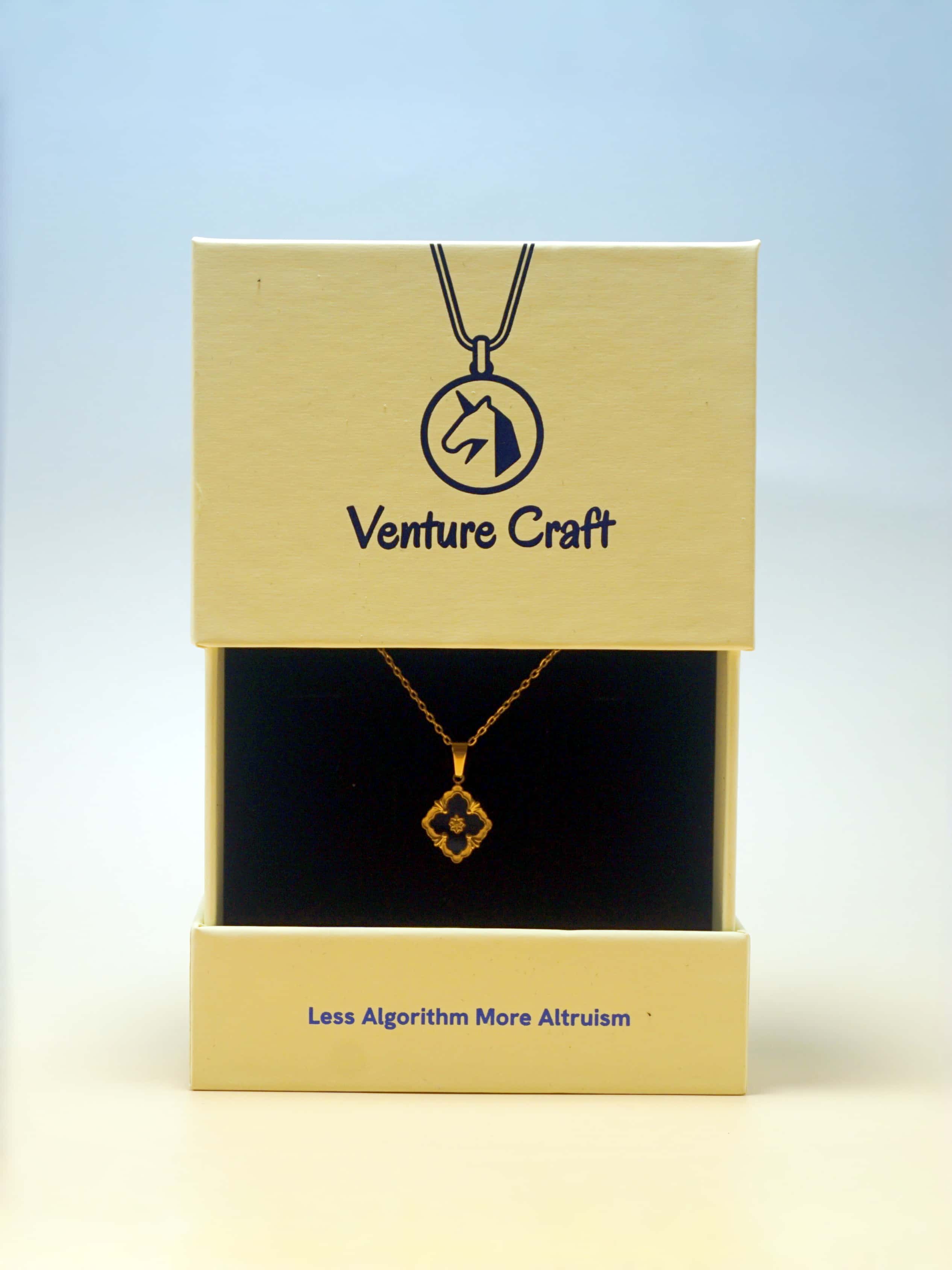 Gold and Black Four-Leaf Clover Necklace