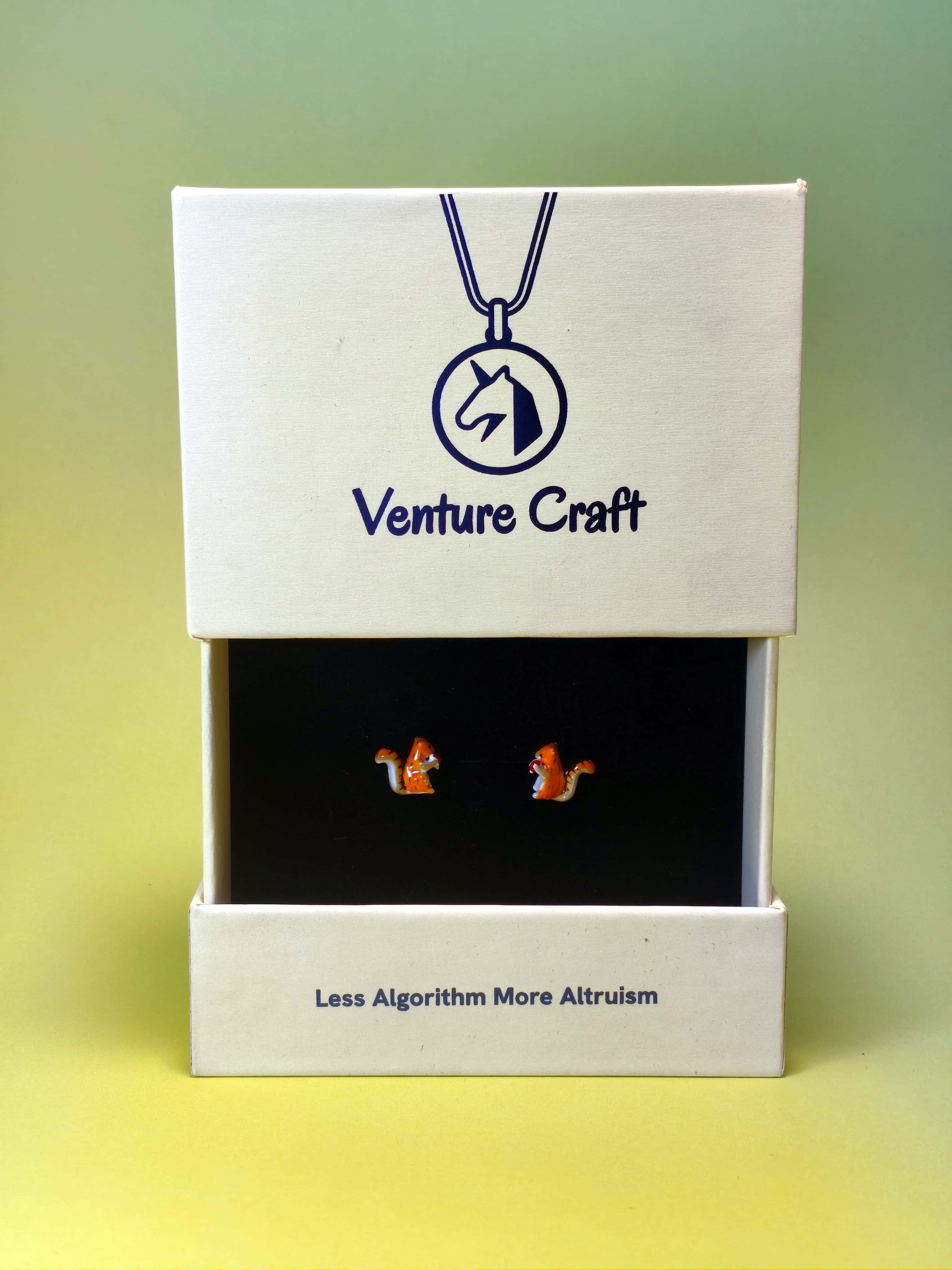 Whimsical Foraging Squirrel Hand-Painted Enamel Stud Earrings