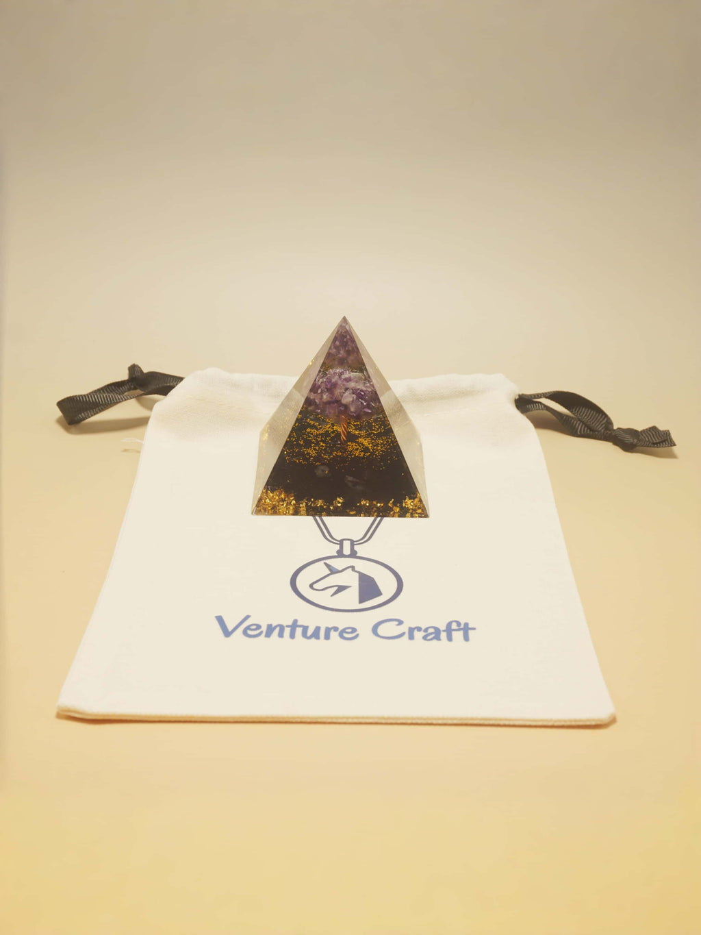 Resin Pyramid with Amethyst Crystal Tree