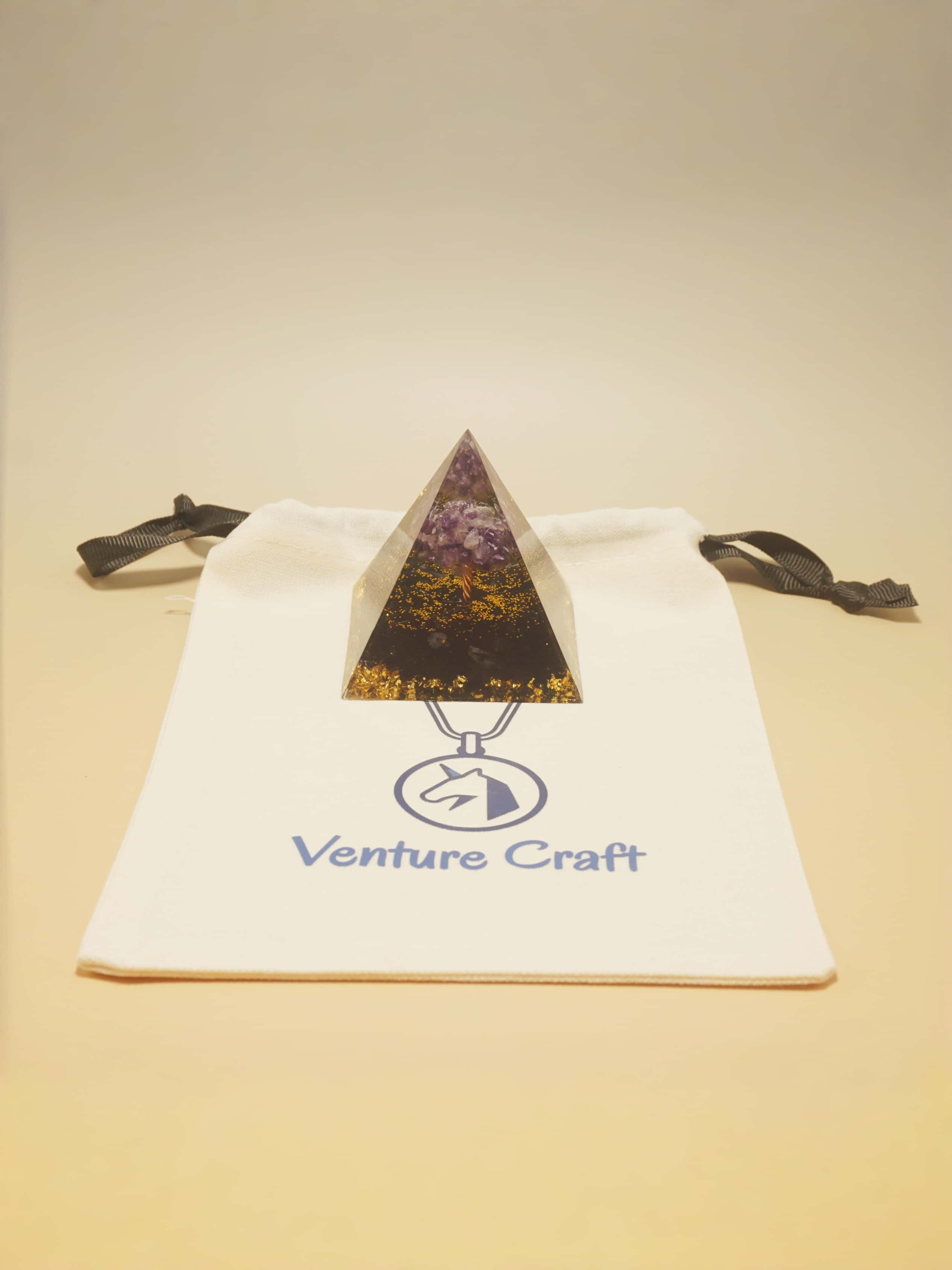 Resin Pyramid with Amethyst Crystal Tree