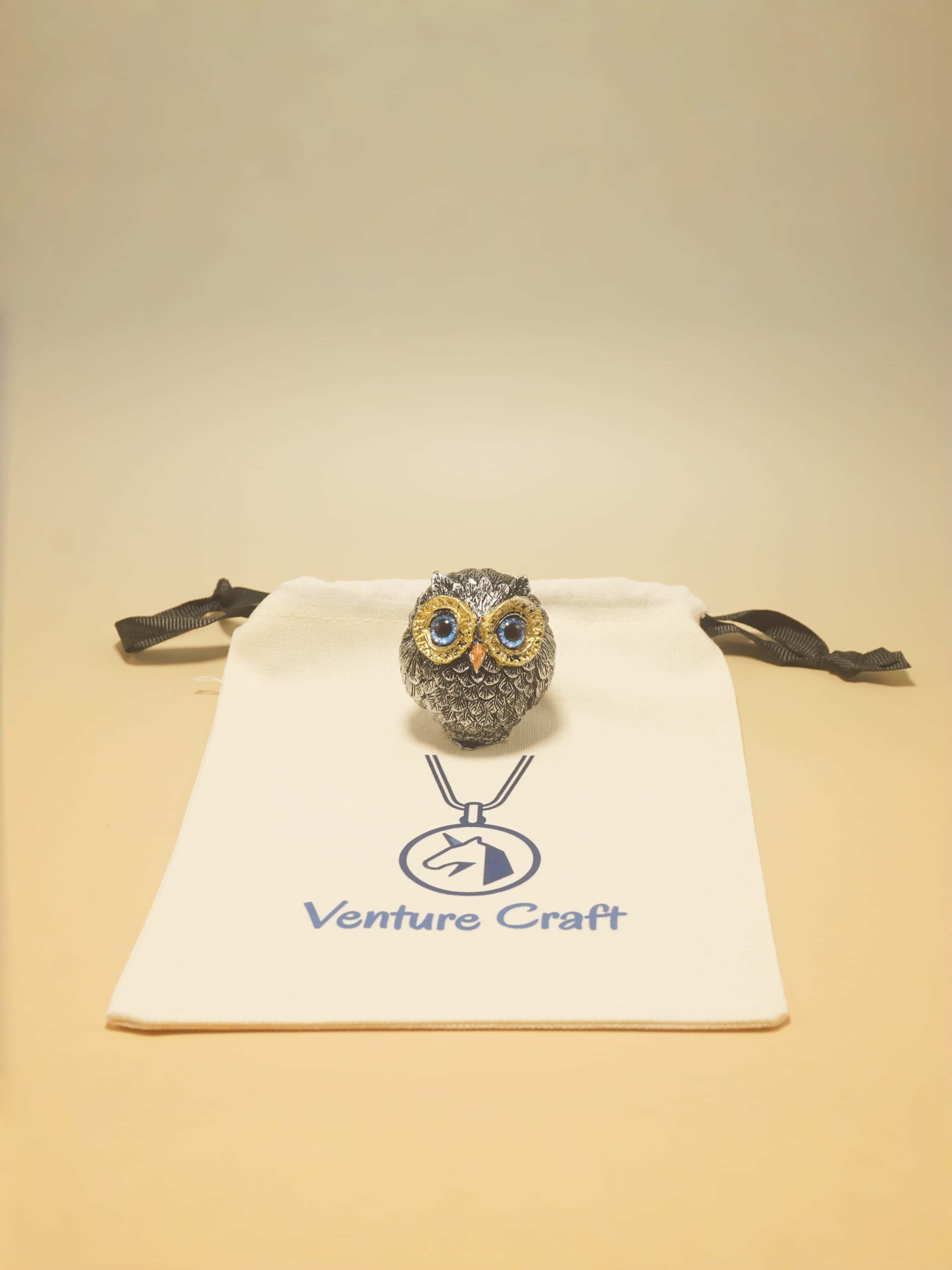 Alloy Owl Decor with Blue Eyes