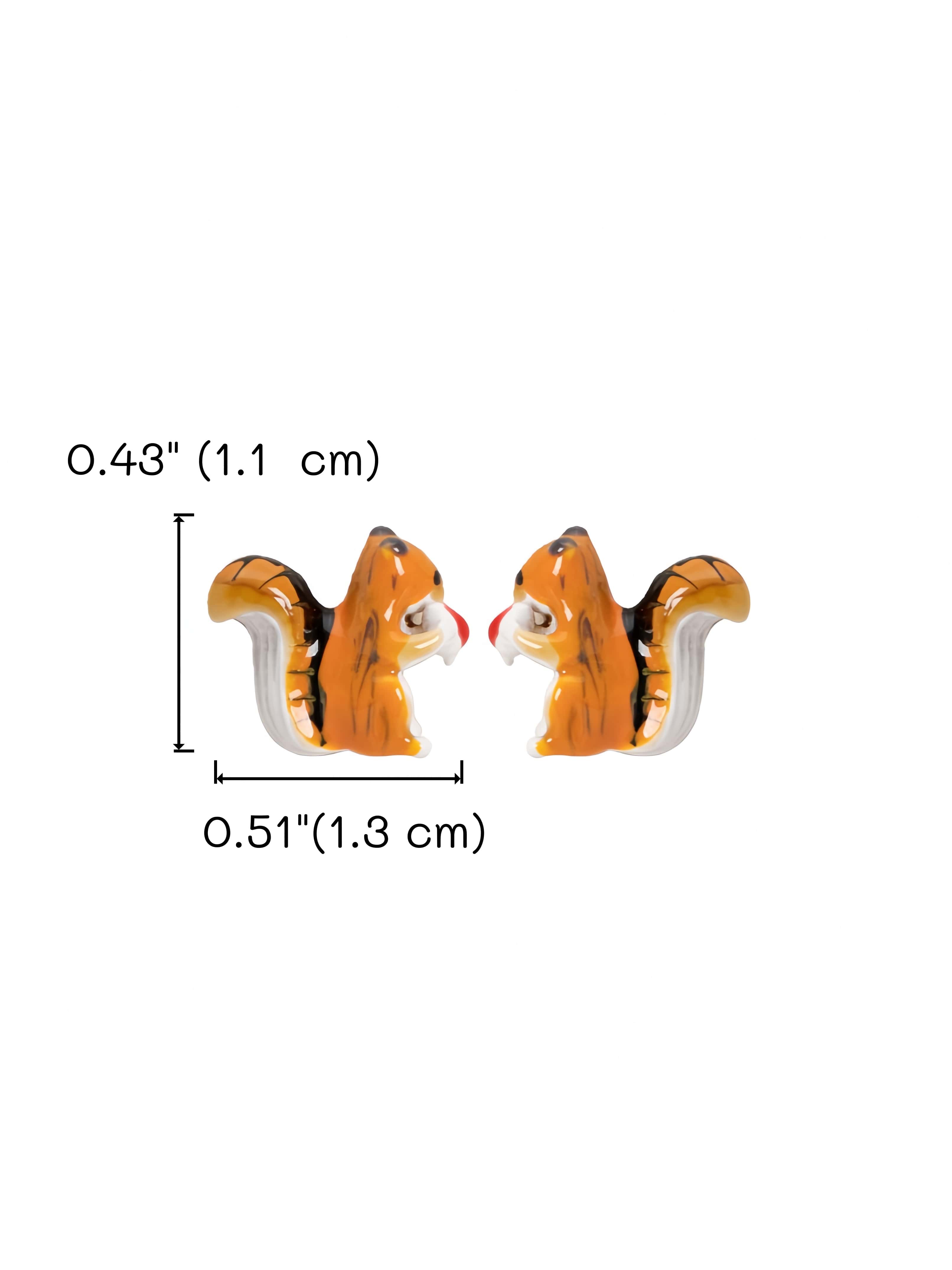 Whimsical Foraging Squirrel Hand-Painted Enamel Stud Earrings