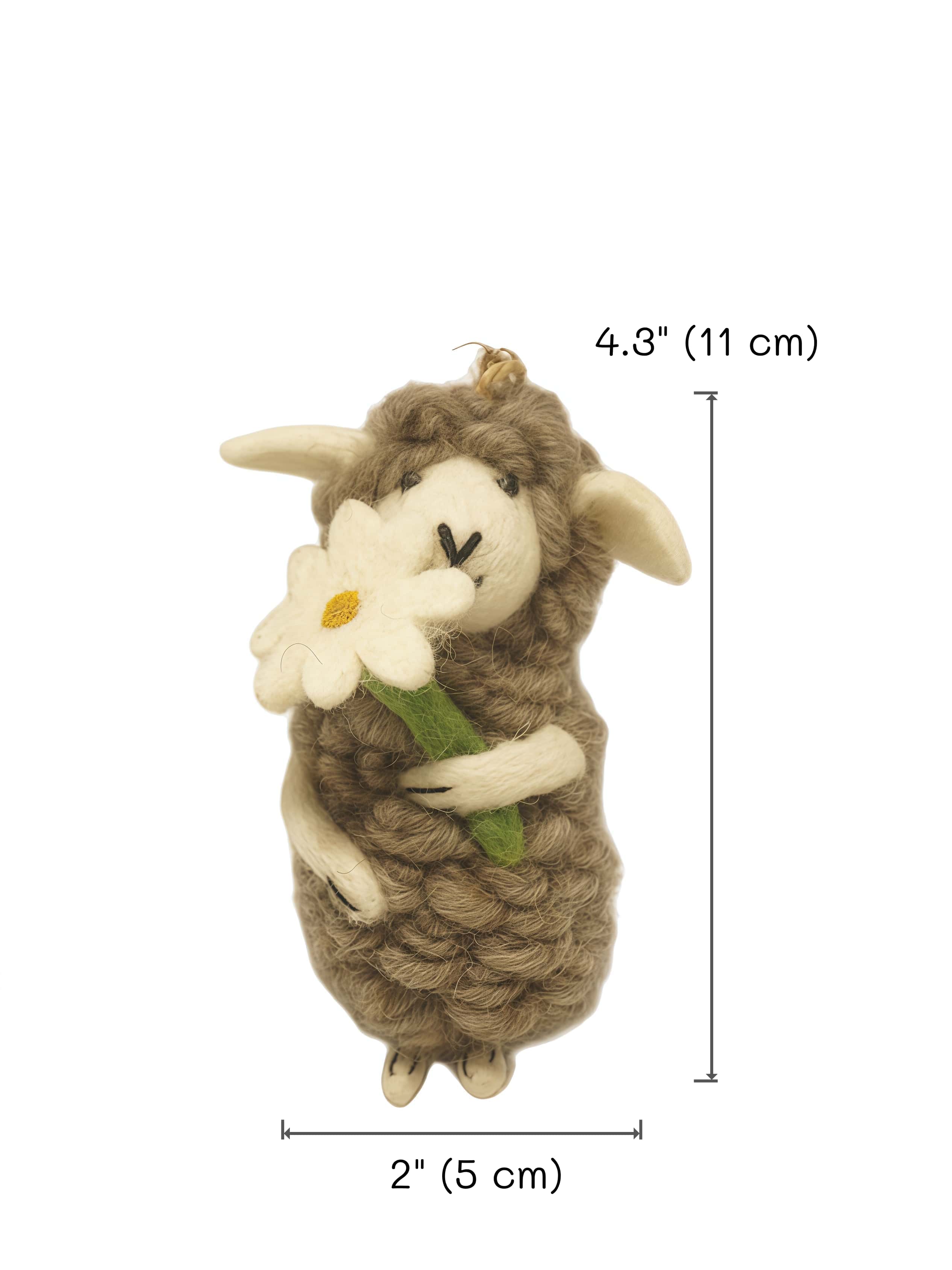 Artisanal Wool Felt Sheep Hugging Daisy Charm