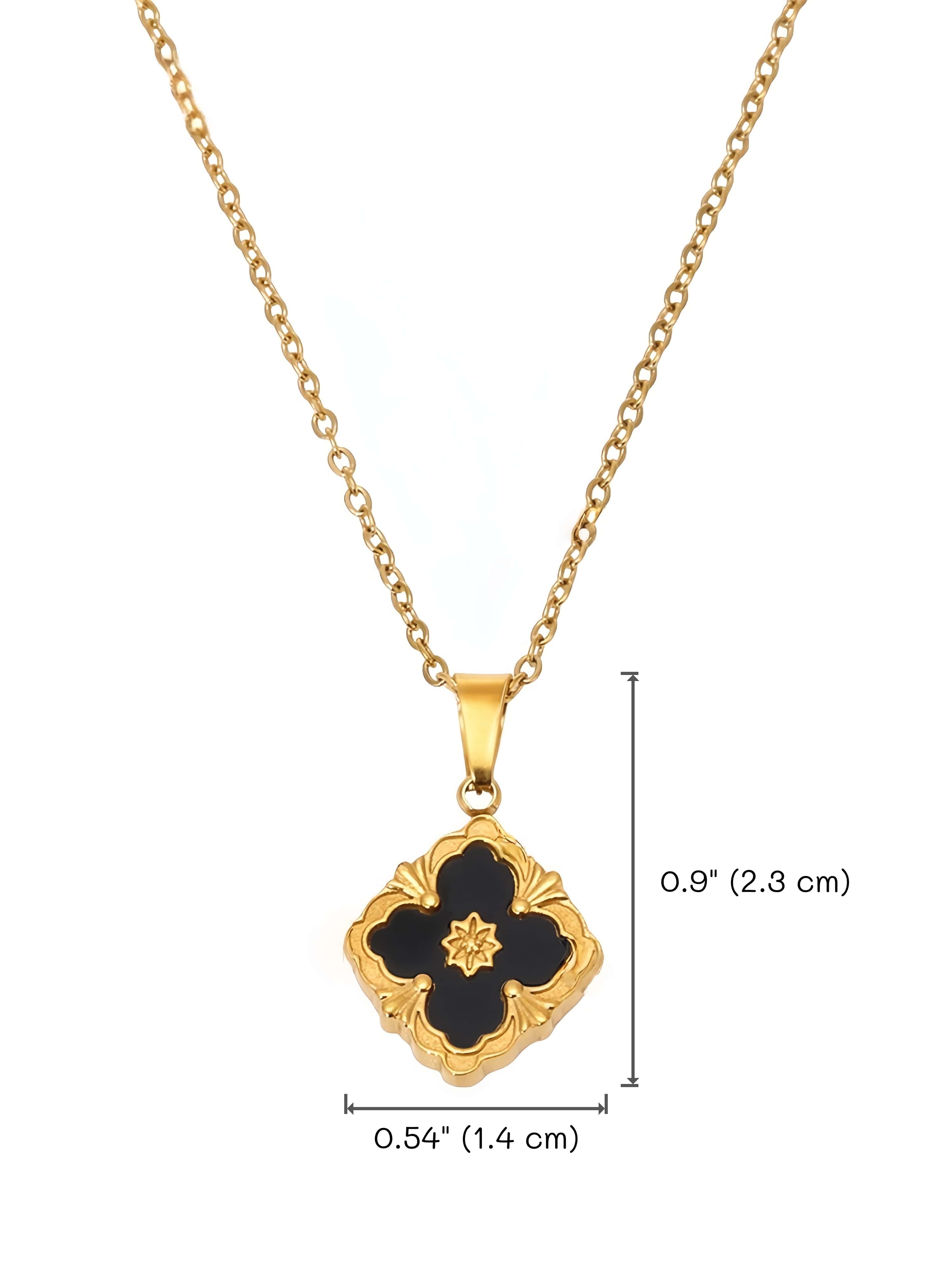 Gold and Black Four-Leaf Clover Necklace