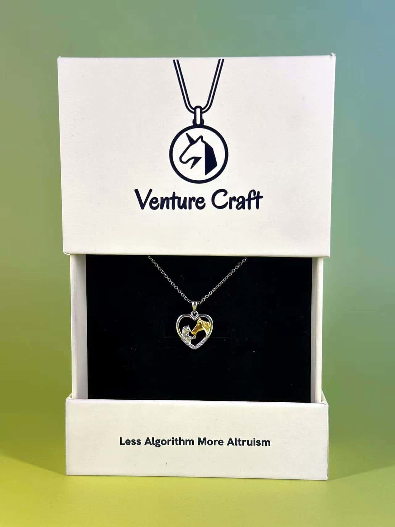 The premium horse necklace beautifully displayed inside a modern Venture Craft presentation box, ready for gifting.